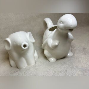 Turtle & Elephant White Ceramic Watering Pots NWOT